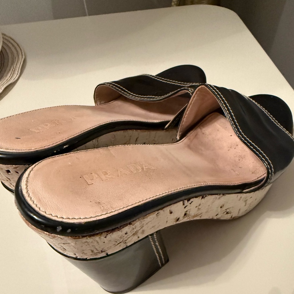 Prada Black and Cream Women's Platform Shoes
